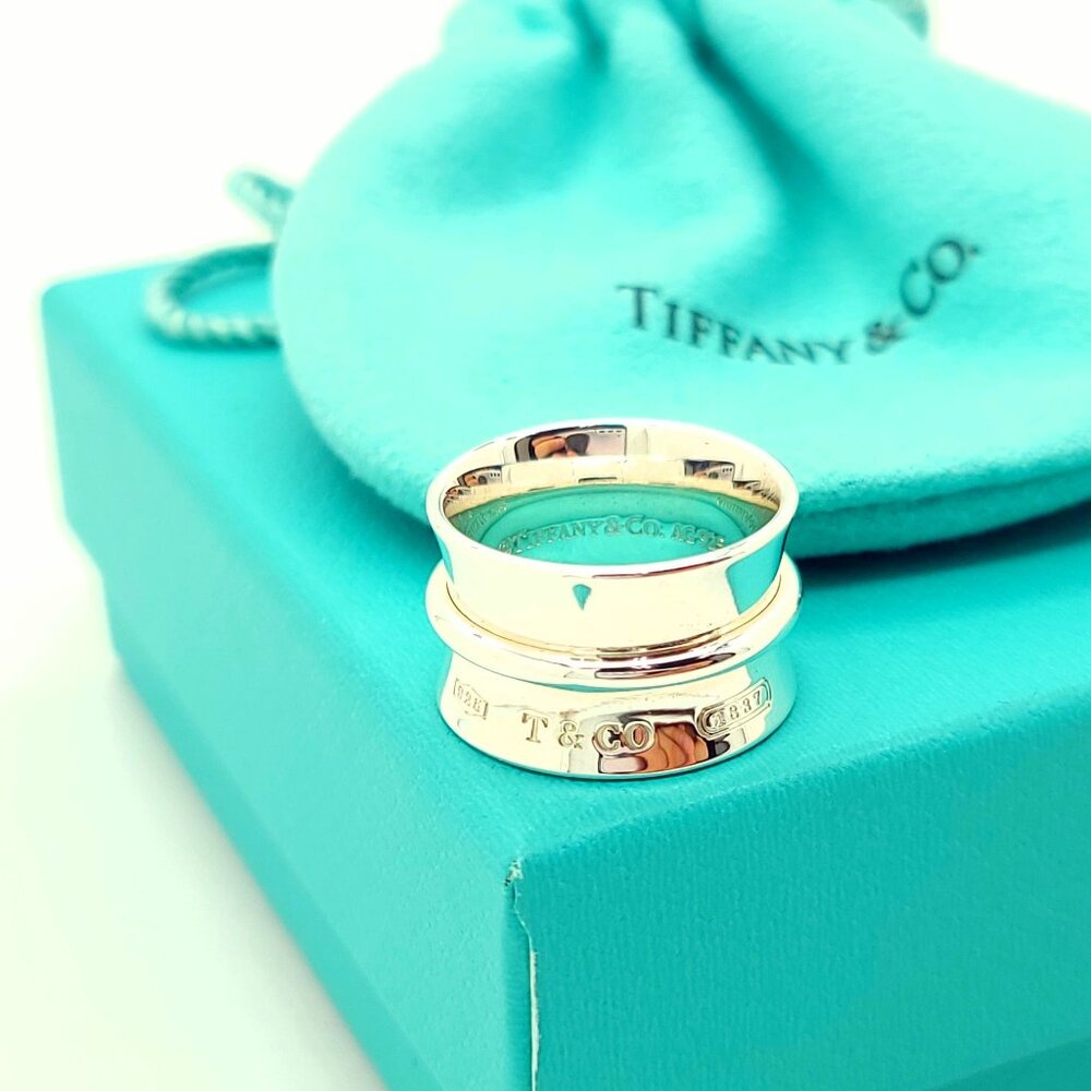 NEW 1837 Tiffany & Co. Sterling Silver Concave Belt Wide Band Ring Size 5